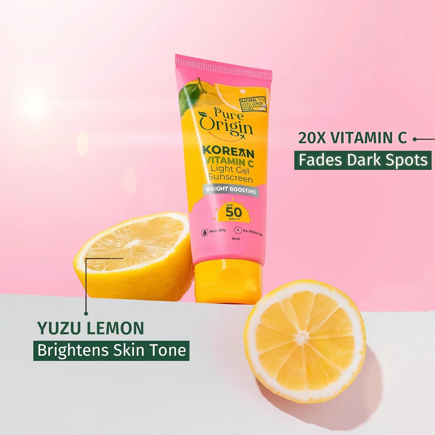 Pure Origin Korean Vitamin C Bright Boosting Light Gel Sunscreen SPF 50 PA++++ - 50 gm