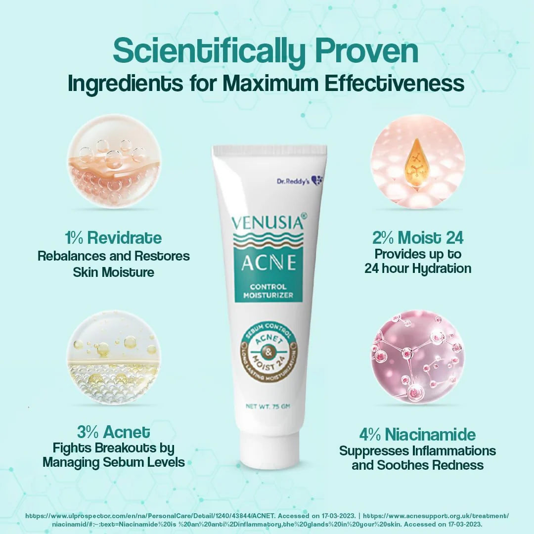 Dr. Reddy's Venusia Acne Control Moisturizer For Oily & Acne Prone Skin - 75 gm