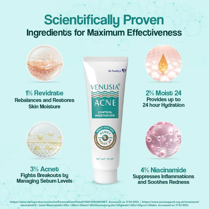 Dr. Reddy's Venusia Acne Control Moisturizer For Oily & Acne Prone Skin - 75 gm