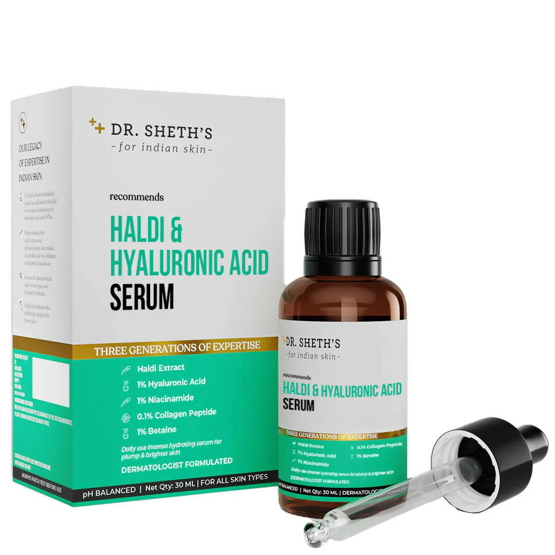 Dr. Sheth's Haldi & Hyaluronic Acid Face Serum with 1% Niacinamide For Hydration, Plump & Bouncy Skin, For All Skin Types