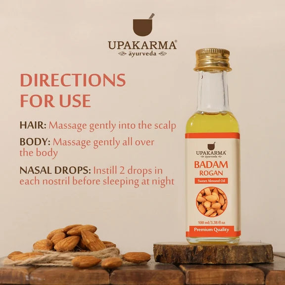 Upakarma Ayurveda Body Skin & Hair Oil Badam Rogan Sweet Almond Oil - 100 ml