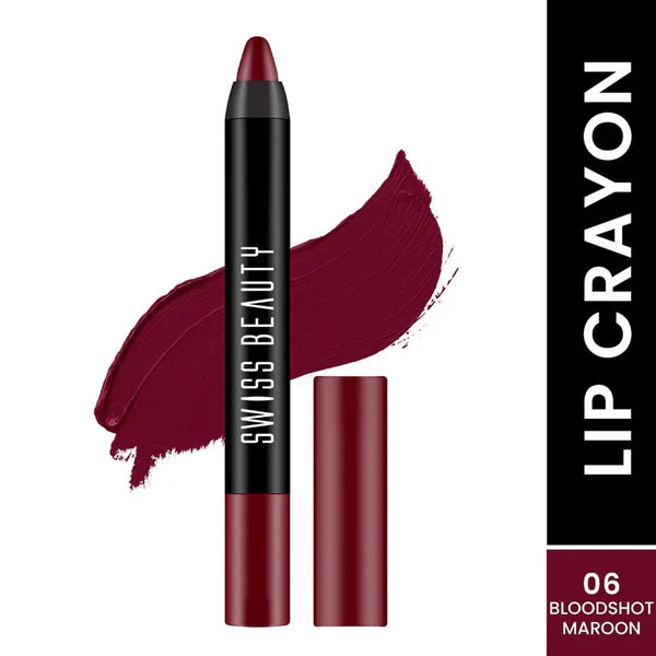 Swiss Beauty Matte Long Lasting Stay Maxx Lip Crayon Lipstick Matte Finish - Bloodshot Maroon - 3.5 gm