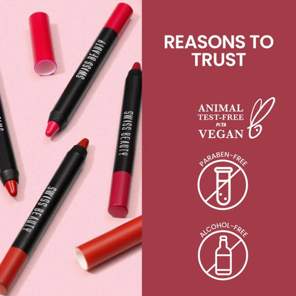 Swiss Beauty Matte Long Lasting Stay Maxx Lip Crayon Lipstick Matte Finish - Bloodshot Maroon - 3.5 gm