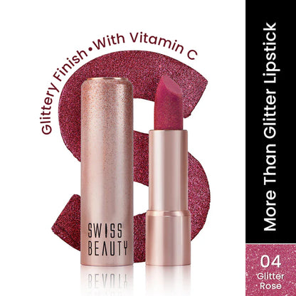 Swiss Beauty More Than Glitter Lipstick - 4 Glitter Rose - 3 gm