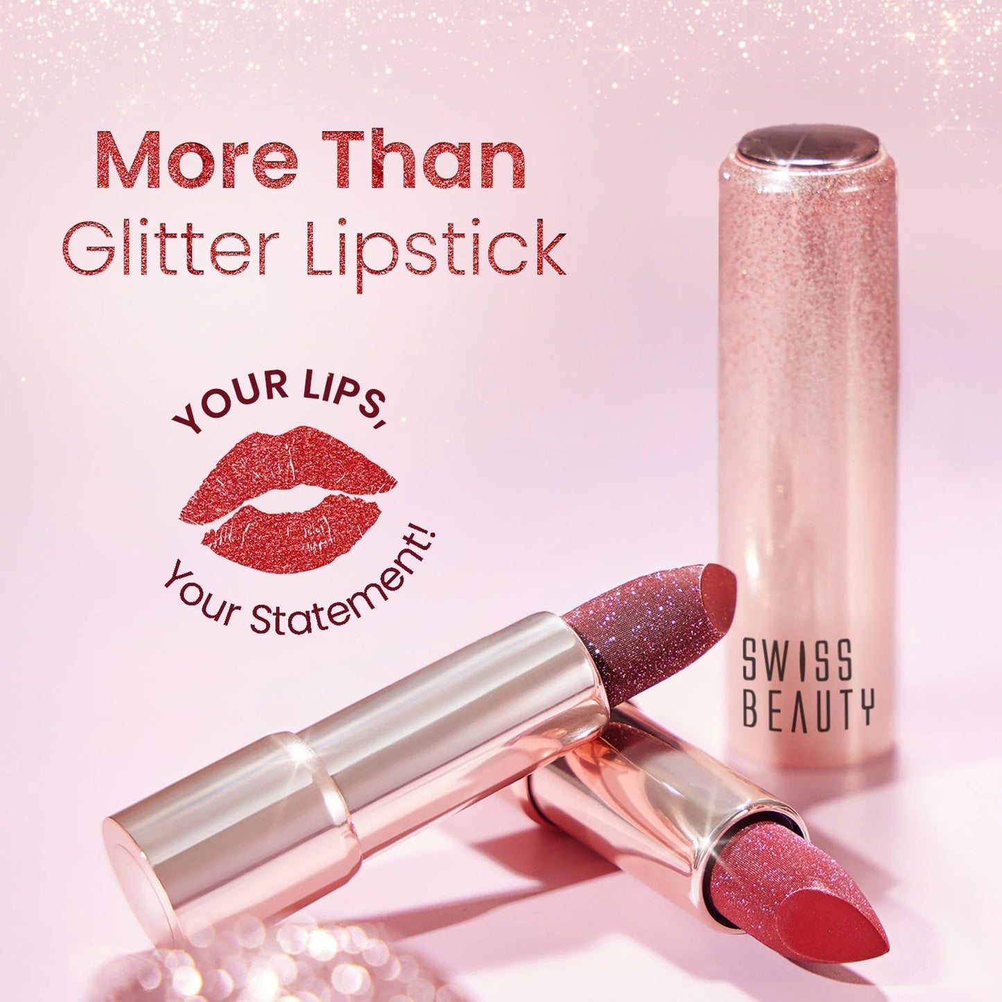 Swiss Beauty More Than Glitter Lipstick - 4 Glitter Rose - 3 gm