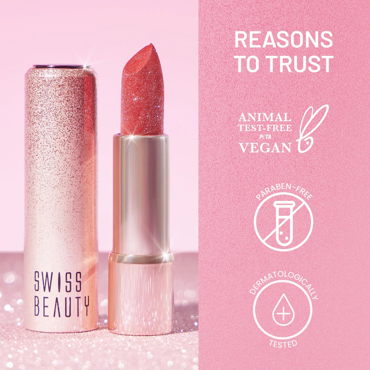 Swiss Beauty More Than Glitter Lipstick - 4 Glitter Rose - 3 gm