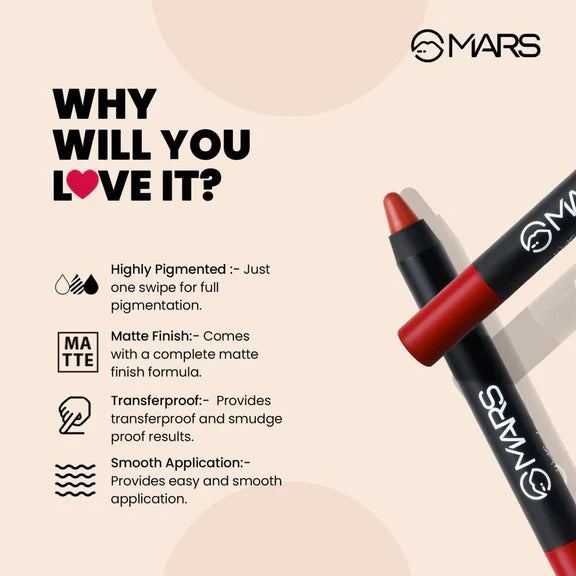 MARS Cosmetics Won't Smudge Won't Budge Lip Crayon - Berry Brave - 3.5 gm