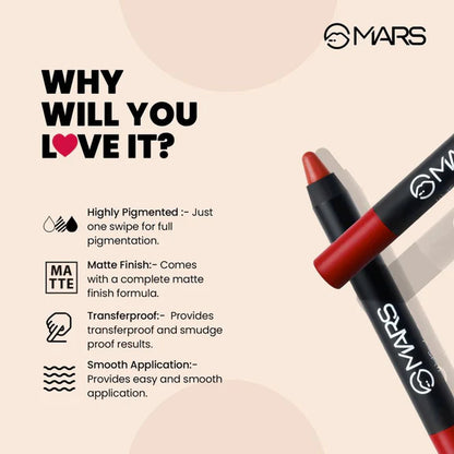 MARS Cosmetics Won't Smudge Won't Budge Lip Crayon - Berry Brave - 3.5 gm