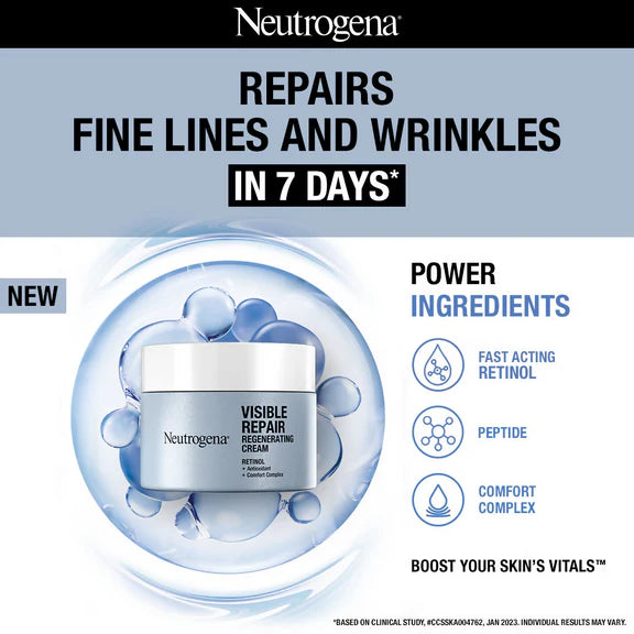 Neutrogena Visible Repair Regenerating Cream with Retinol + Peptide For Anti-Ageing, Wrinkles & Fine Lines - 50 gm