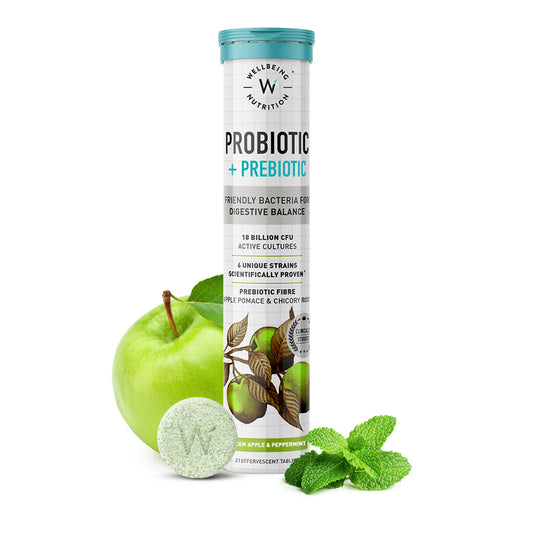 Wellbeing Nutrition Probiotic + Prebiotic Effervescent Tablets-Green Apple & Mint Flavor