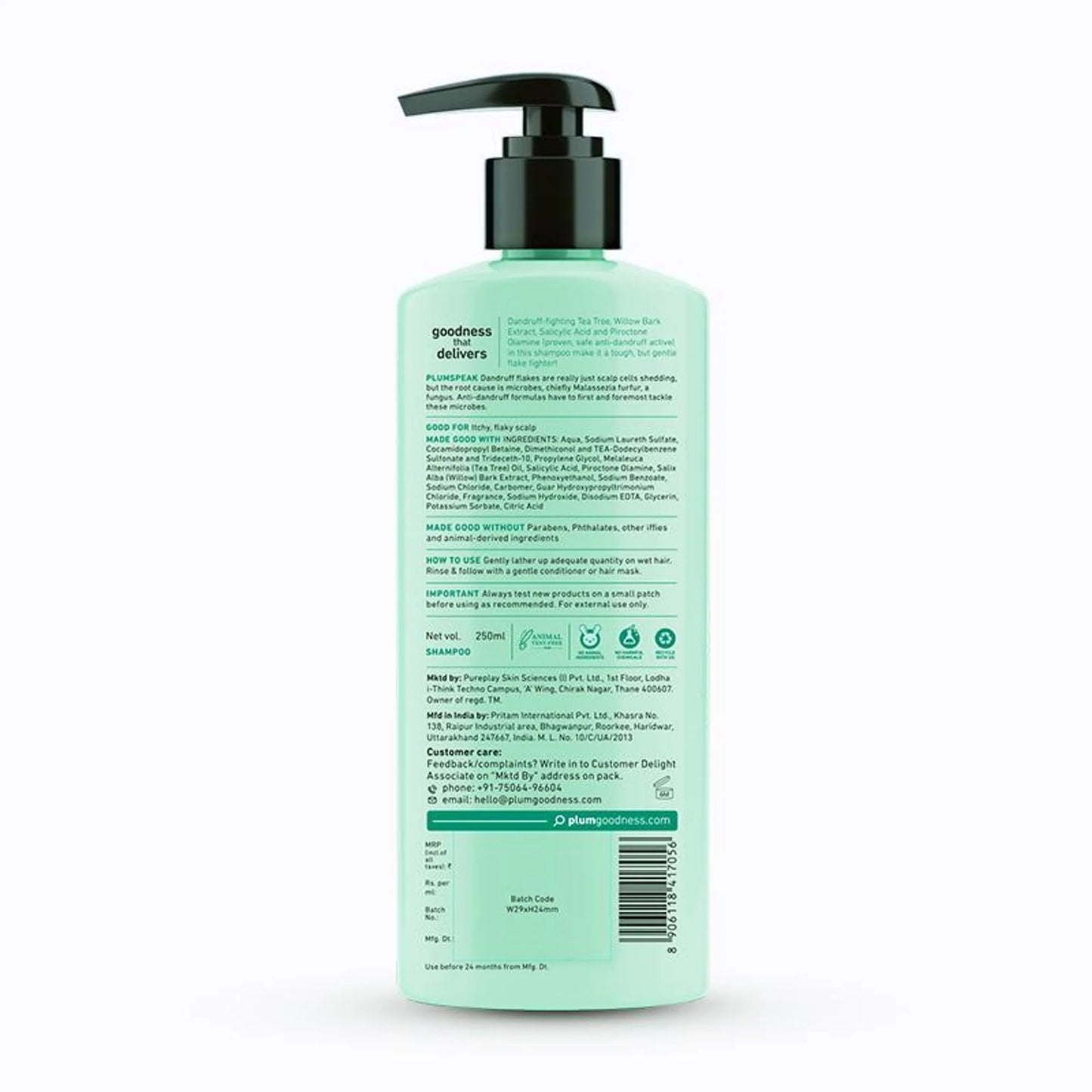 Plum Tea Tree Dandruff Control Shampoo, Paraben-Free with Piroctone Olamine - 250 ml