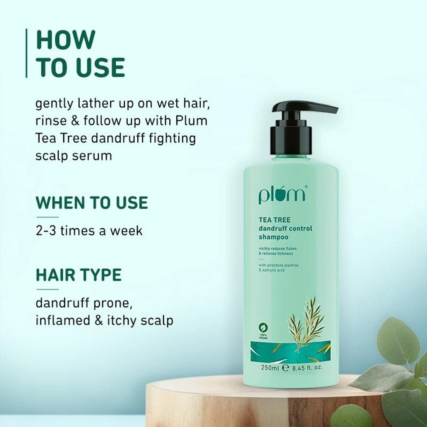 Plum Tea Tree Dandruff Control Shampoo, Paraben-Free with Piroctone Olamine - 250 ml