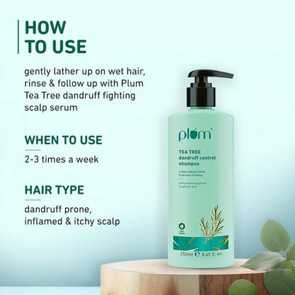 Plum Tea Tree Dandruff Control Shampoo, Paraben-Free with Piroctone Olamine - 250 ml