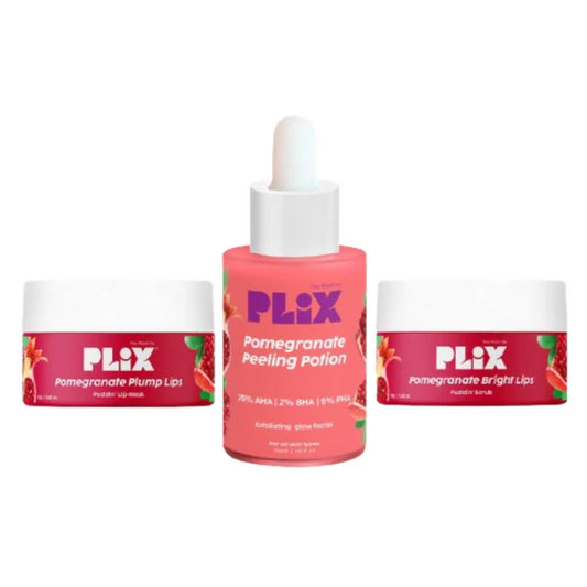 PLIX The Plant Fix Pomegranate Plump Lips, Puddin Mask & Scrub With Peeling Potion - combo