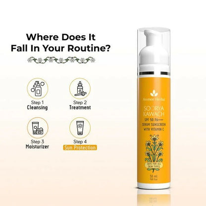 Avimee Herbal Soorya Kawach SPF 50 PA++++ Vitamin C Serum Sunscreen - 50 ml
