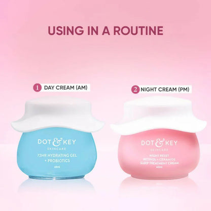 Dot & Key AM PM Routine With Hyaluronic Acid- 72HR Hydrating Probiotics Gel & Retinol Night Cream - combo