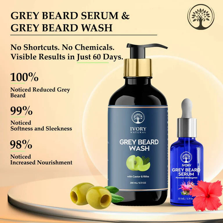 Ivory Natural Grey Beard Combo (Serum + Beard Wash) For Early Graying Beard - combo