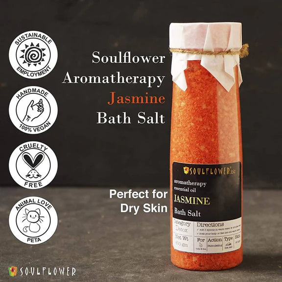 Soulflower Aromatherapy Essential Oil Jasmine Bath Salt - 500 gm