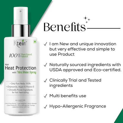 Ktein 100% Plant Based Hair Heat Protection Spray With Extra Shine Chamomile Argan And Vitamin E - 100 ml