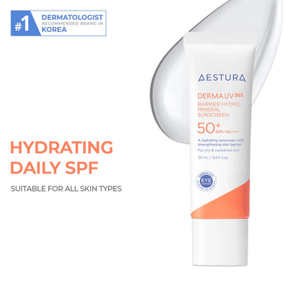 Aestura Derma UV365 Barrier Hydro Mineral Sunscreen 50+ SPF/PA++++ - 25 ml