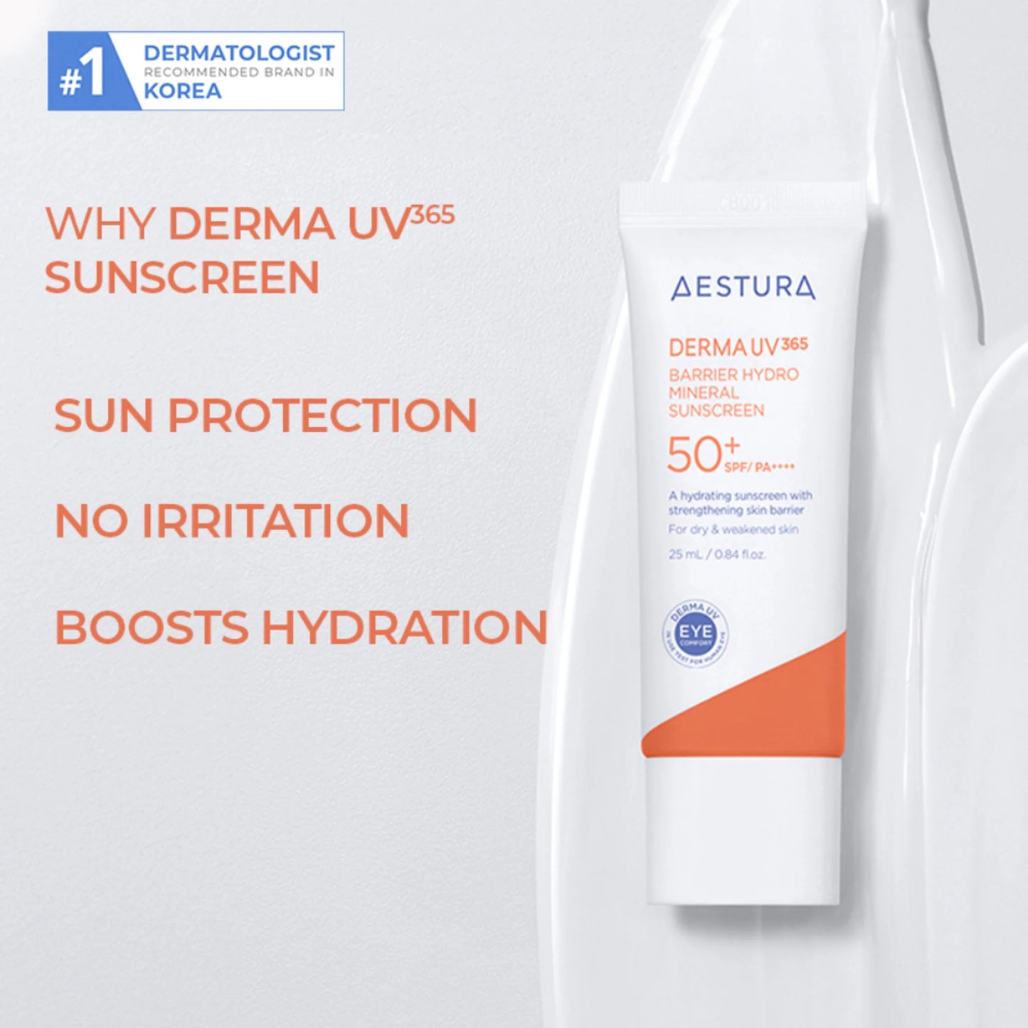 Aestura Derma UV365 Barrier Hydro Mineral Sunscreen 50+ SPF/PA++++ - 25 ml