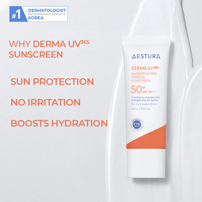 Aestura Derma UV365 Barrier Hydro Mineral Sunscreen 50+ SPF/PA++++ - 25 ml