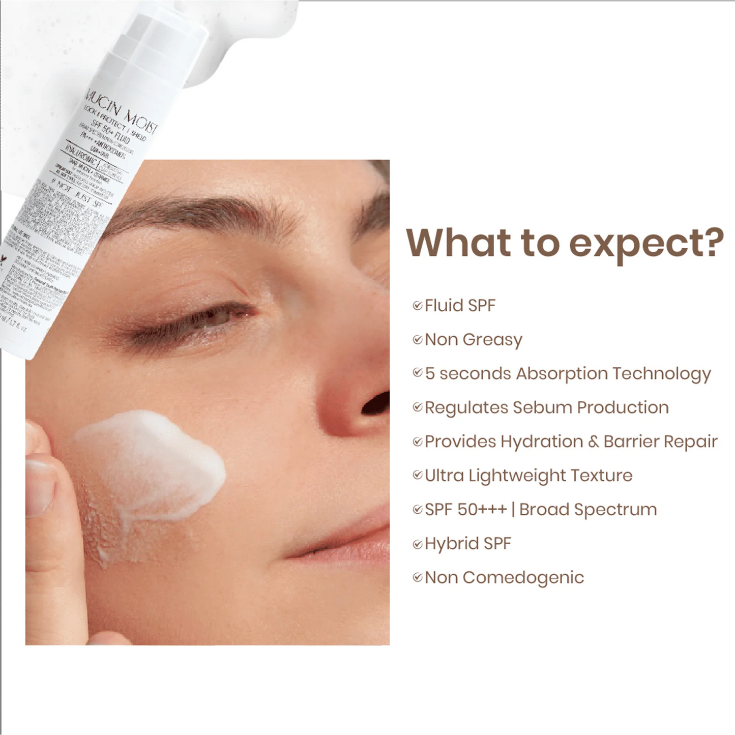Personal Touch Skincare Mucin Moist Fluid Sunscreen SPF 50+ PA+++ UVA/UVB To Minimizes Pores - 50 ml