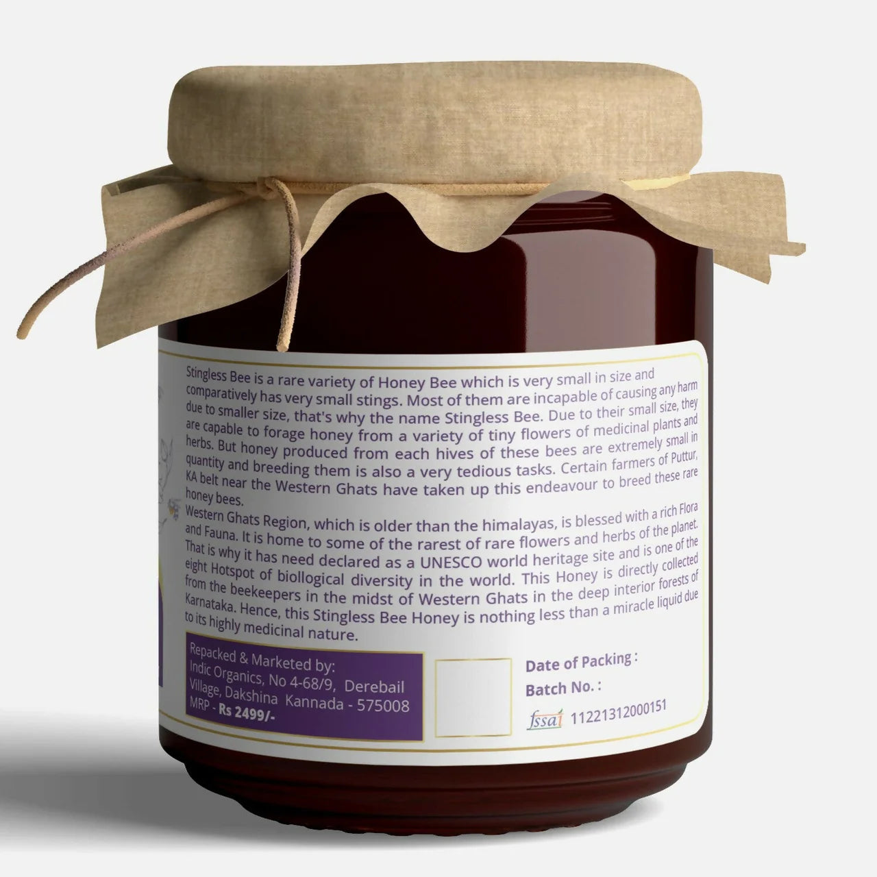 Indic Organics Small Stingless Bee Raw Honey from Western Ghats