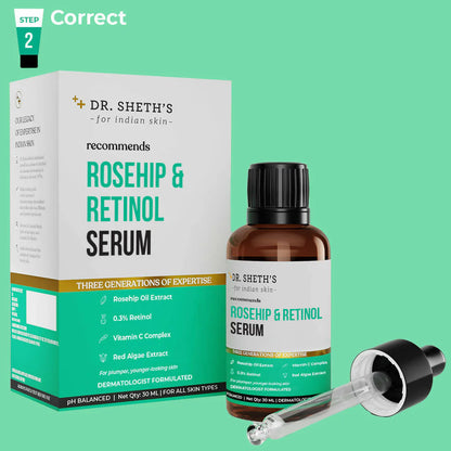 Dr. Sheth's Rosehip & Retinol Face Serum For Anti Ageing, Reduces fine lines & wrinkles, For All Skin Types