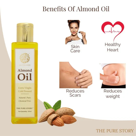 The Pure Story Sweet Almond Oil Pure Cold Pressed For Hair, Skin, Face Care & Massage