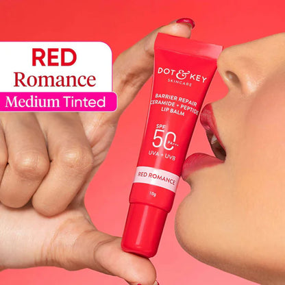 Dot & Key Barrier Repair Ceramide & Peptide SPF 50+, PA+++ Lip Balm - Red Romance - 10 gm