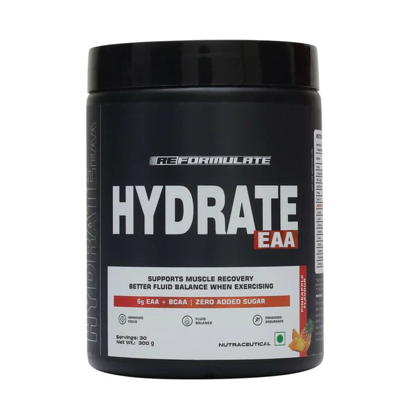 Reformulate Hydrate EAA I Supports Muscle Recovery | Zero Added Sugar | Improved Focus I Fluid Balance - Pine Apple - 300 gm