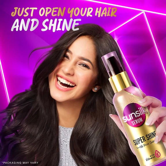 Sunsilk Super Shine Hair Serum For Dry Frizzy Hair, Vitamin E Nourishment, 48 hour frizz free - 100 ml