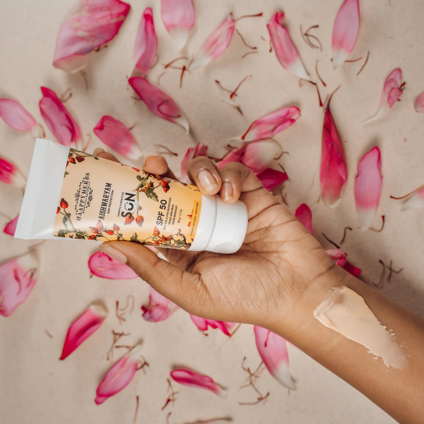 Haappyherbs Aishwaryam Spf50 Powerful,Weightless & Moisturizing Sunscreen , Pa++,Uva& Uvb Protection - 50 gm