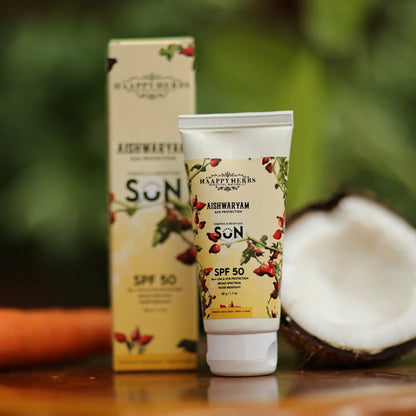 Haappyherbs Aishwaryam Spf50 Powerful,Weightless & Moisturizing Sunscreen , Pa++,Uva& Uvb Protection - 50 gm
