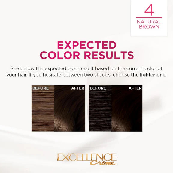 L'Oreal Paris Excellence Creme Hair Color, 4 Natural Brown - 72ml+100g