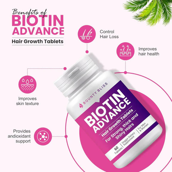Bounty Bliss Biotin Advance Hair Growth Tablets Beauty & Hair Growth Gummies - 60 tabs