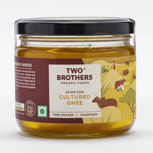Two Brothers Organic Farms A2 Gir Cow Cultured Ghee | Cultured Cow Desi Ghee | Curd-Churned Bilona Ghee | Pure, Natural, and Healthy
