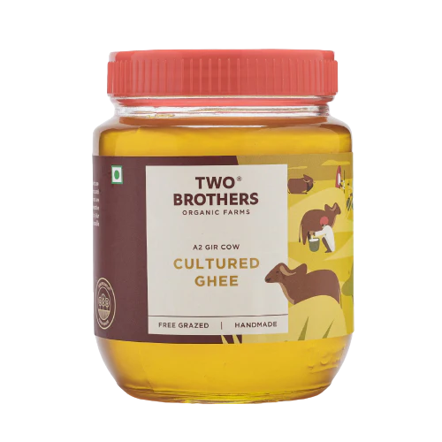 Two Brothers Organic Farms A2 Gir Cow Cultured Ghee | Cultured Cow Desi Ghee | Curd-Churned Bilona Ghee | Pure, Natural, and Healthy