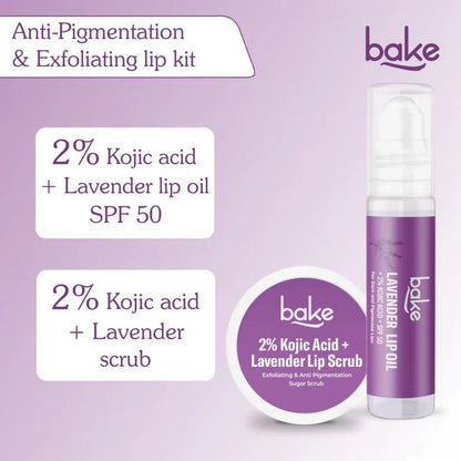 Bake Kojic Acid Lavender Lip Kit With Lip Balm SPF 50 & Lip Scrub For Dark & Pigmented Lips - combo