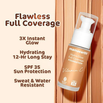 Mamaearth Hydra-Glow Full Coverage Foundation With Vitamin C & Turmeric - Sun Glow