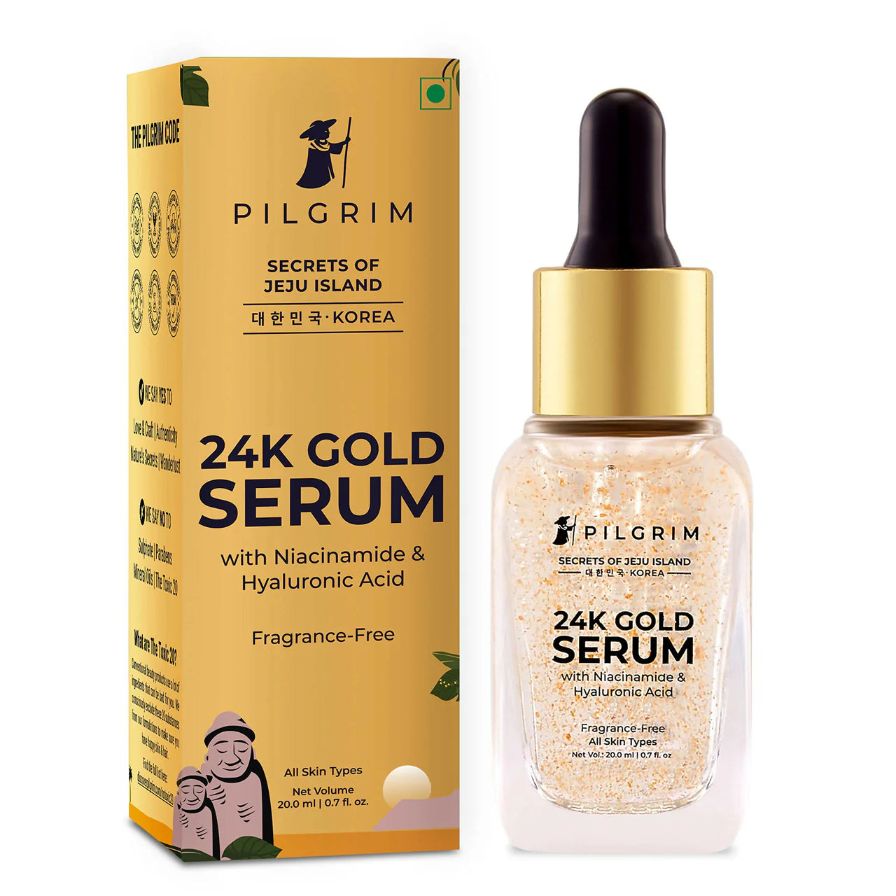 Pilgrim 24K Gold Face Serum With Niacinamide & Hyaluronic Acid, Dewy Primer For Face Make-Up - Korean Skin Care -