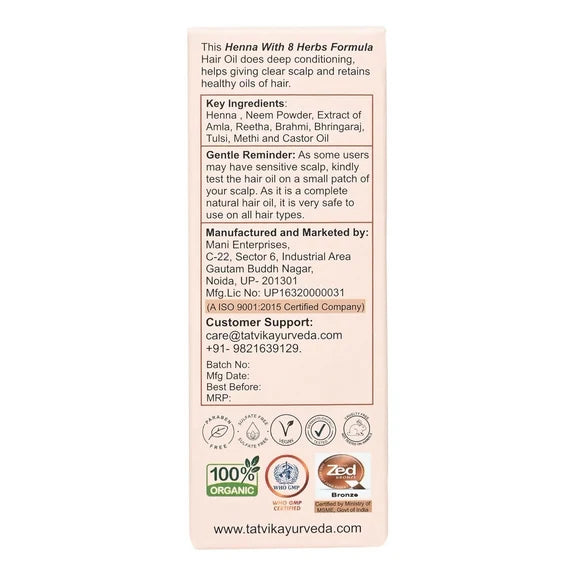 Tatvik Ayurveda Nirmalkesha Hair Oil (Henna With 8-Herbs) - 100 ml