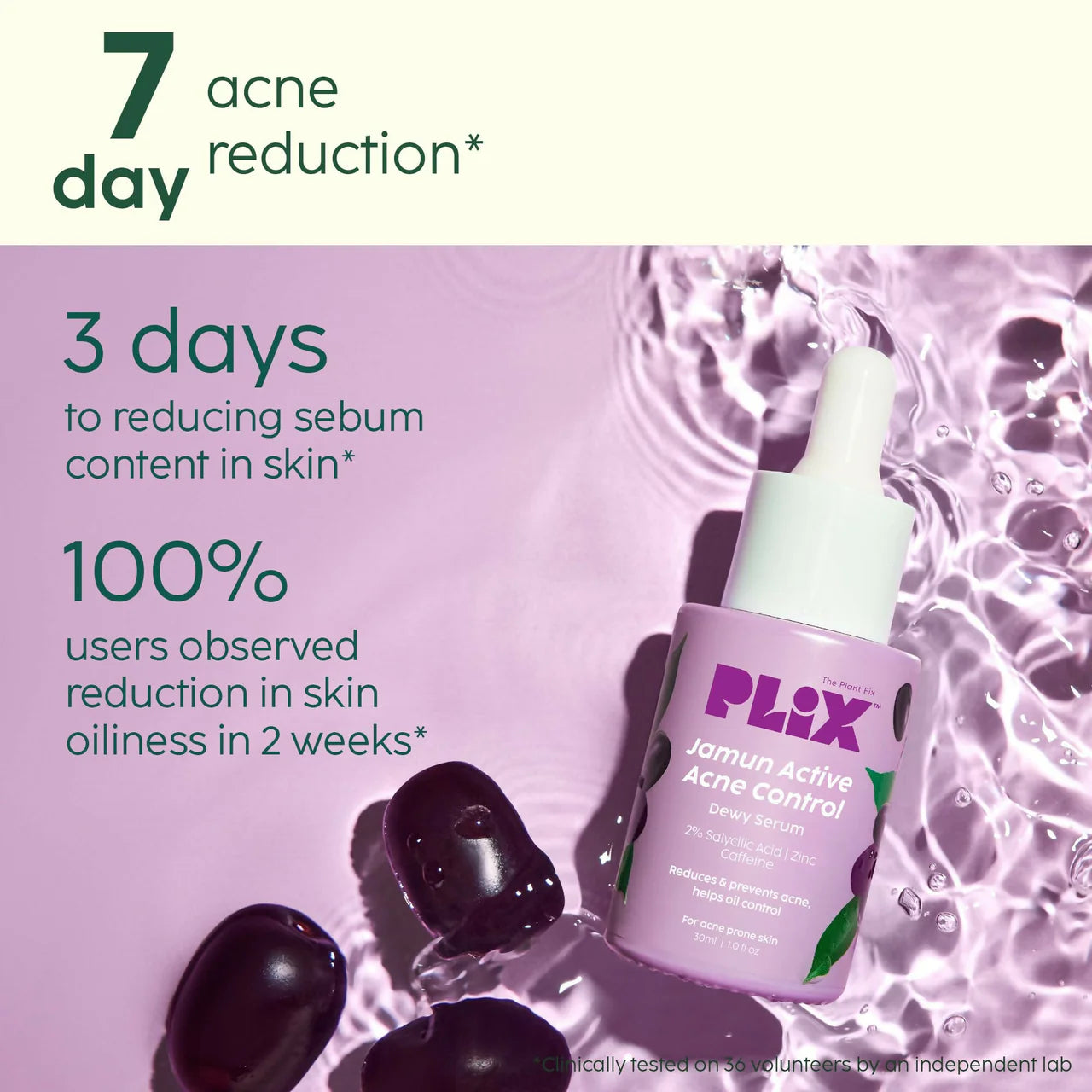 PLIX The Plant Fix 2% Salicylic Acid Jamun Active Acne Control Dewy Serum For Active Acne & Dark Spot Reduction -30 ml