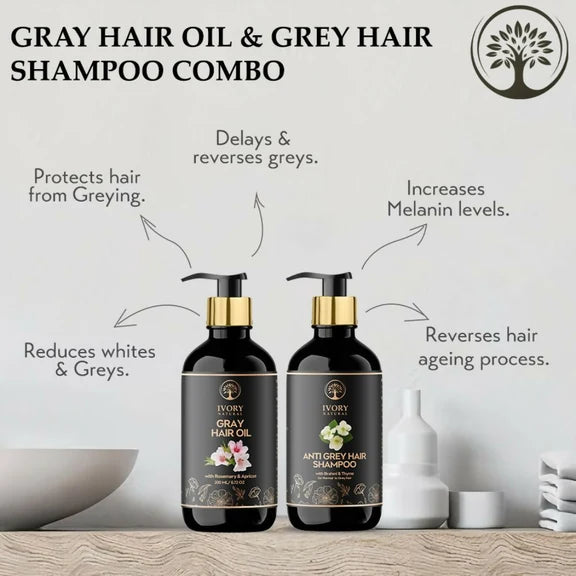 Ivory Natural Grey Combo For Hair - Natural Solution For Greys, Restore Natural Black And Shine Of Hair - combo