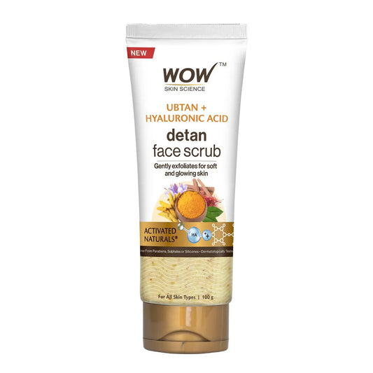 WOW Skin Science Ubtan + Hyaluronic Acid Detan Face Scrub For Gently Exfoliates, Removes Impurities, Hydrates Skin