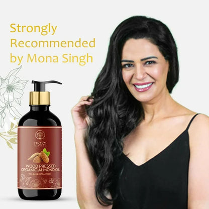 Ivory Natural Wood Pressed Organic Almond Oil , Premium Extra Virgin Oil - For Radiant Skin, Hair Wellness - 175 ml