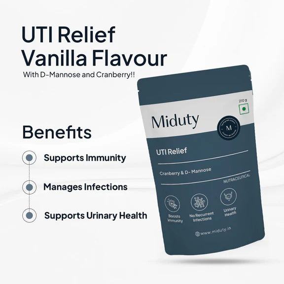 Miduty by Palak Notes UTI Relief with D-Mannose And Cranberry-Vanilla Flavor - 210 gm