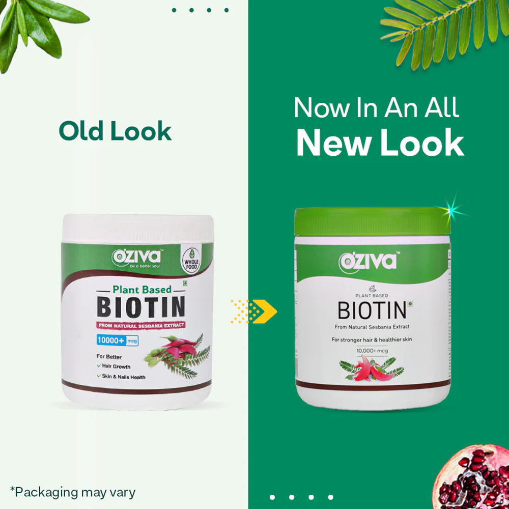 OZiva Plant Based Biotin (10,000+ mcg) -125 gm