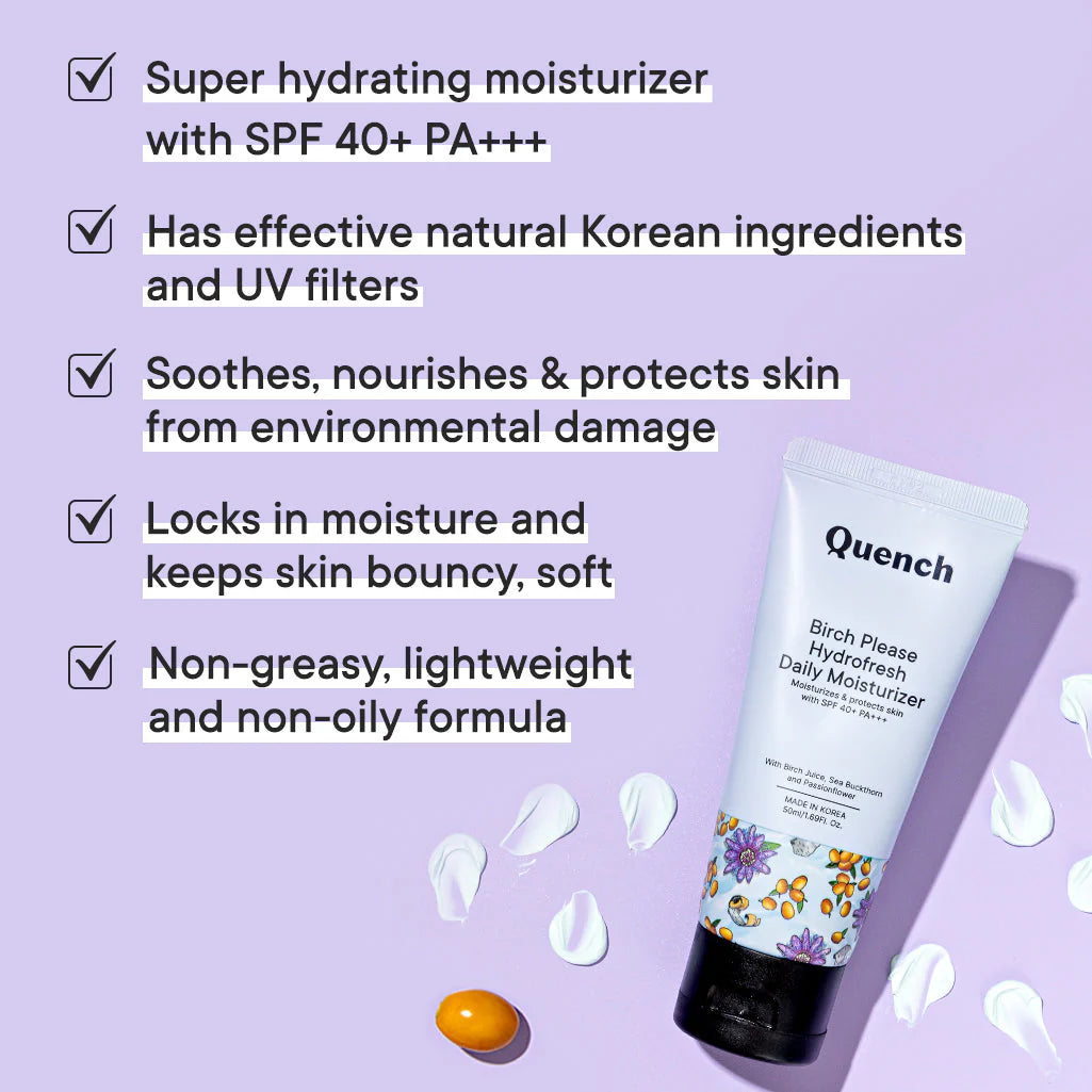 Quench Botanics Birch Please Hydro Fresh Daily Moisturizer With SPF 40+ PA++ - Korean Skincare - 50 ml